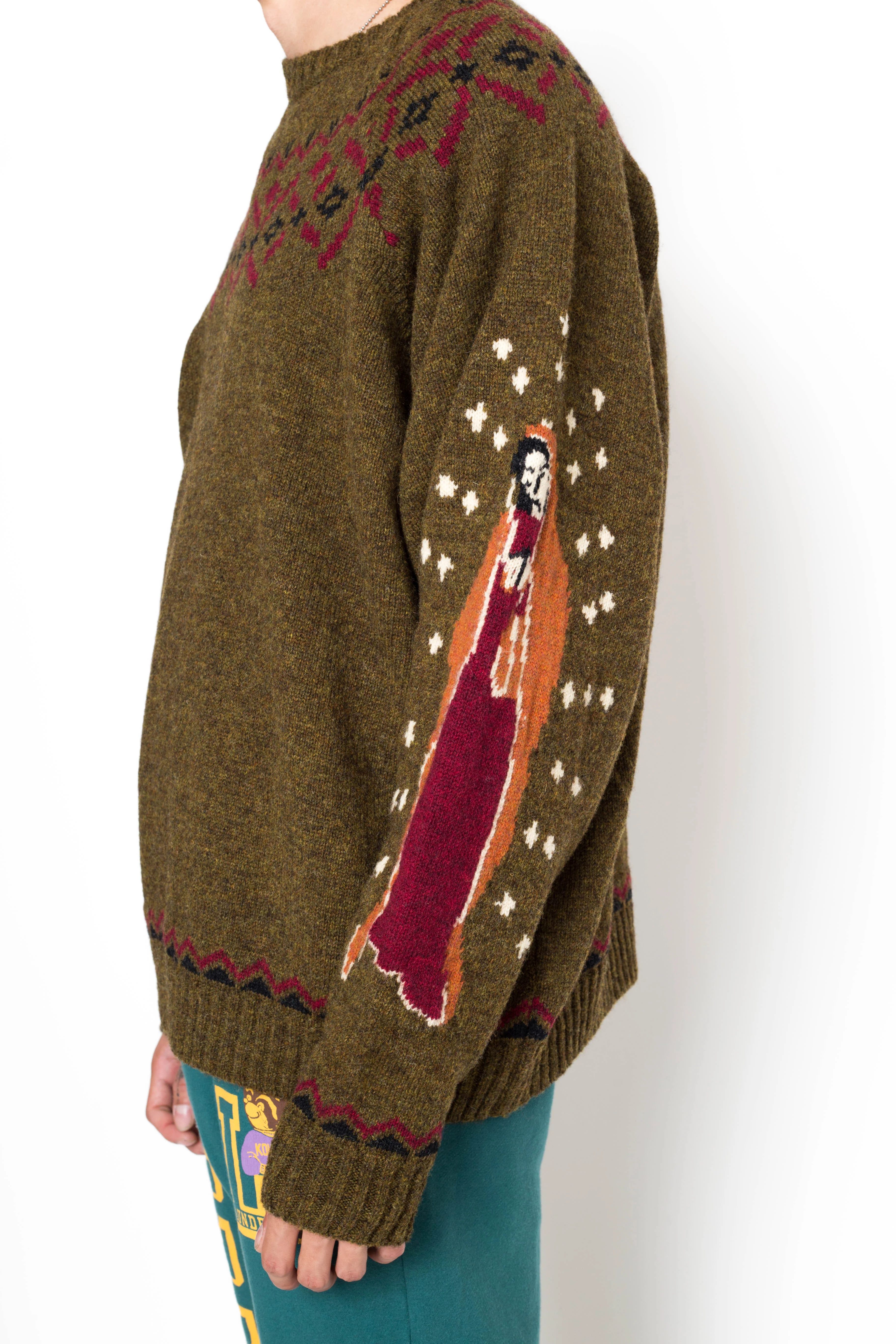 5G Wool Elbow VIRGIN MARY Nordic Sweater - Khaki - Image 4