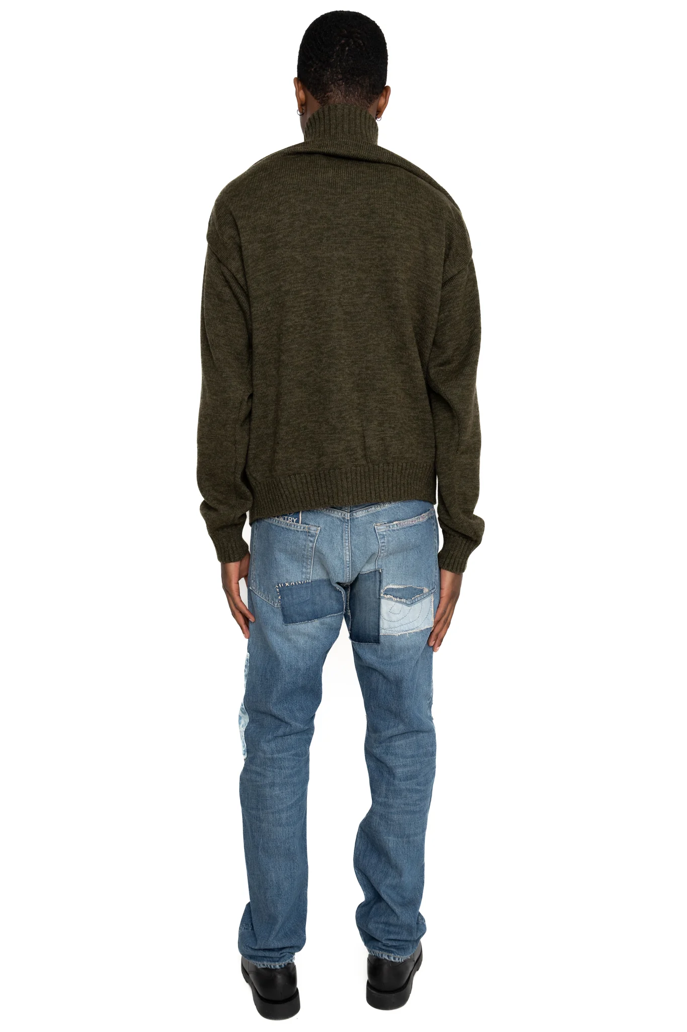 8G Cotton Wool NICKEL "4" Half ZIP Sweater - Khaki - Image 5