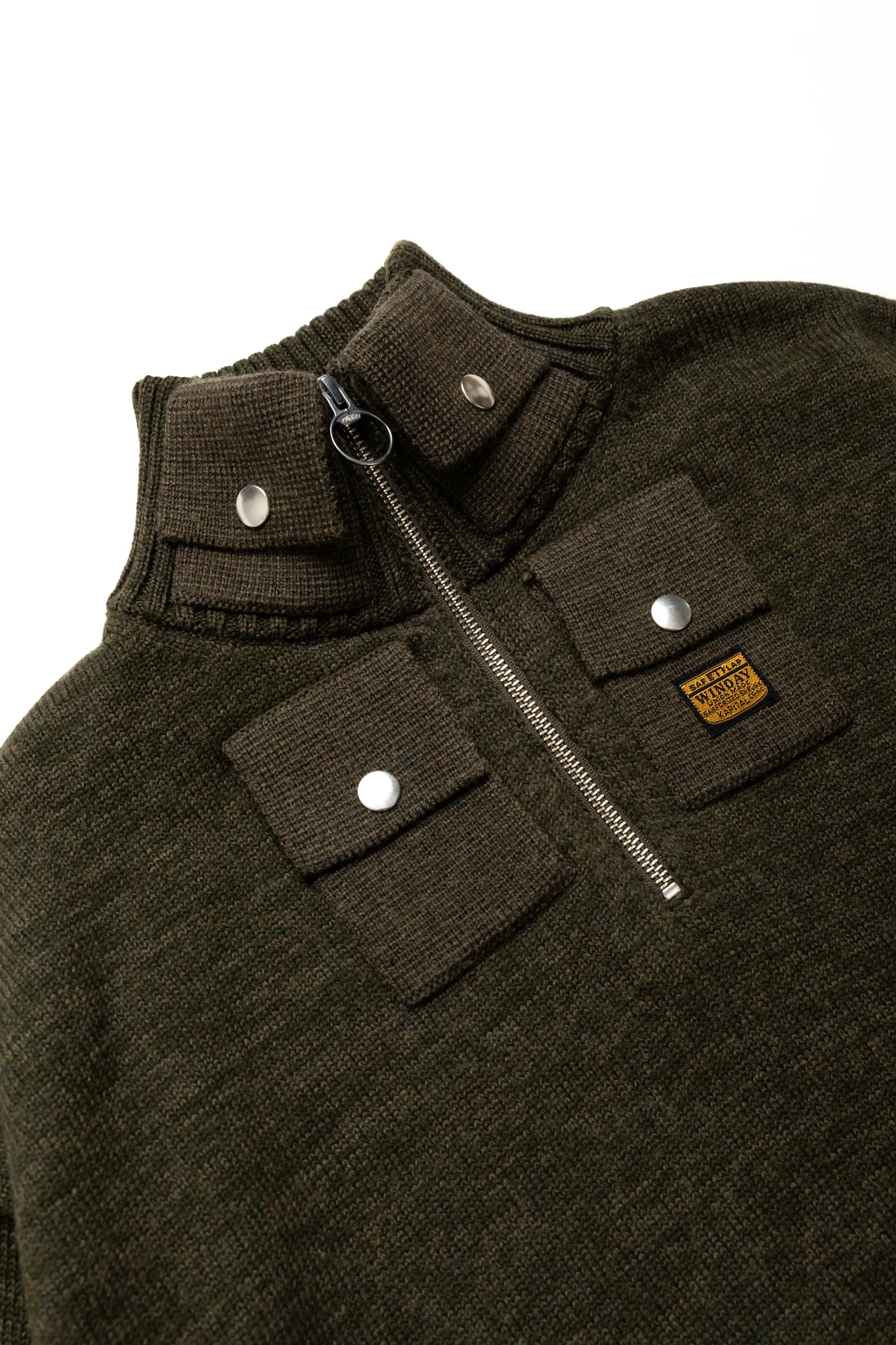 8G Cotton Wool NICKEL "4" Half ZIP Sweater - Khaki - Image 6