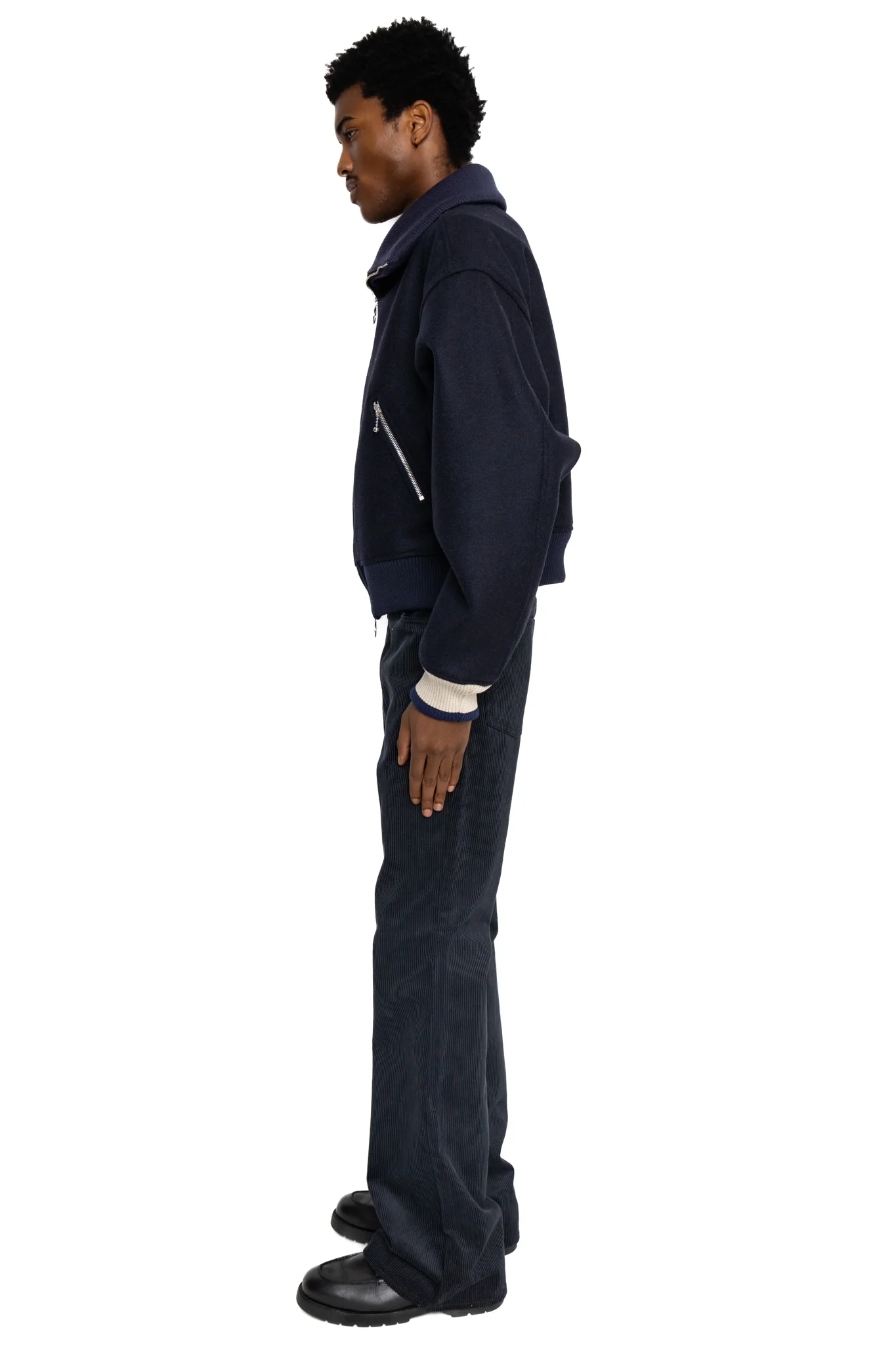 8W Corduroy 5P ZIPPER RAT Flare Pants - Black - Image 4