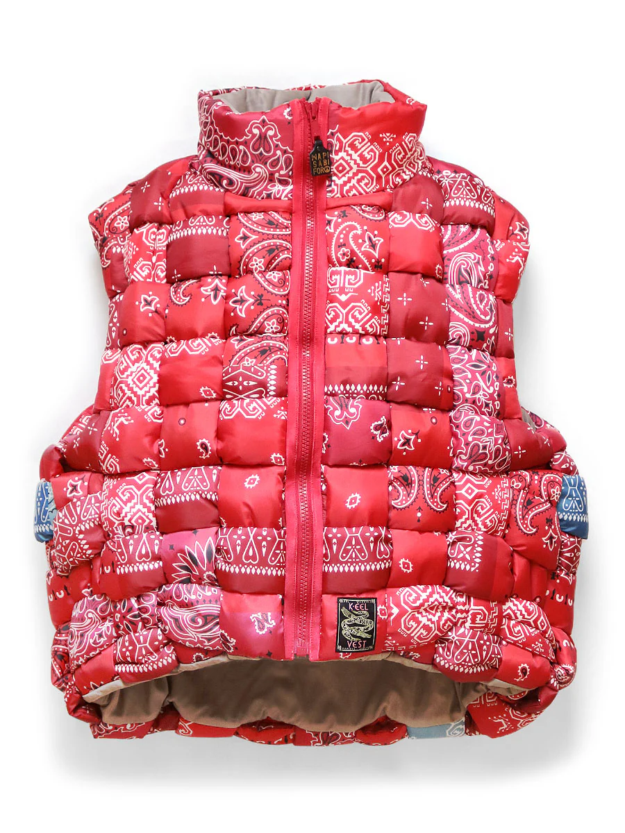 Bandana Print Nylon KEEL WEAVING Vest - Red - Image 13