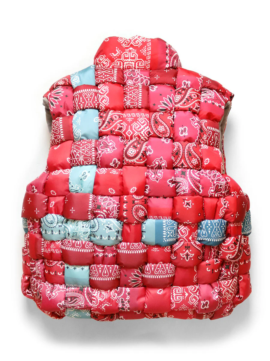 Bandana Print Nylon KEEL WEAVING Vest - Red - Image 14