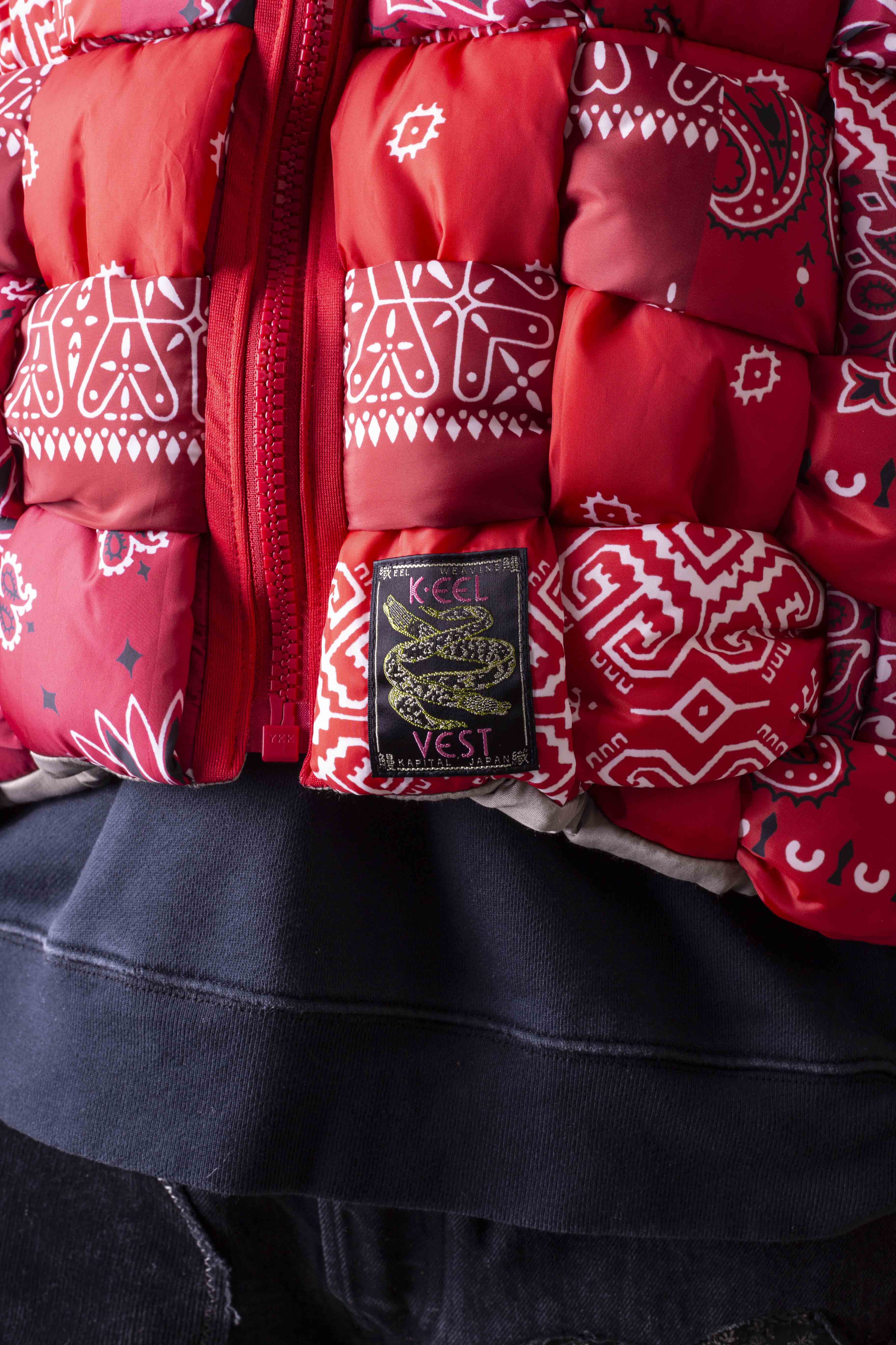 Bandana Print Nylon KEEL WEAVING Vest - Red - Image 6